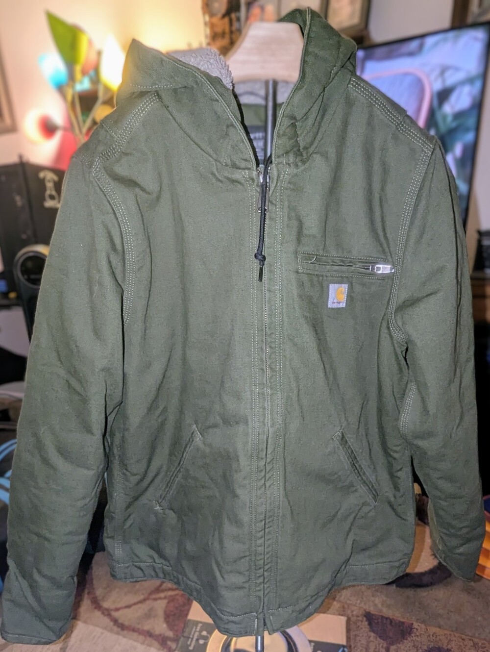 Carhartt Olive Green Hooded Canvas Work Jacket